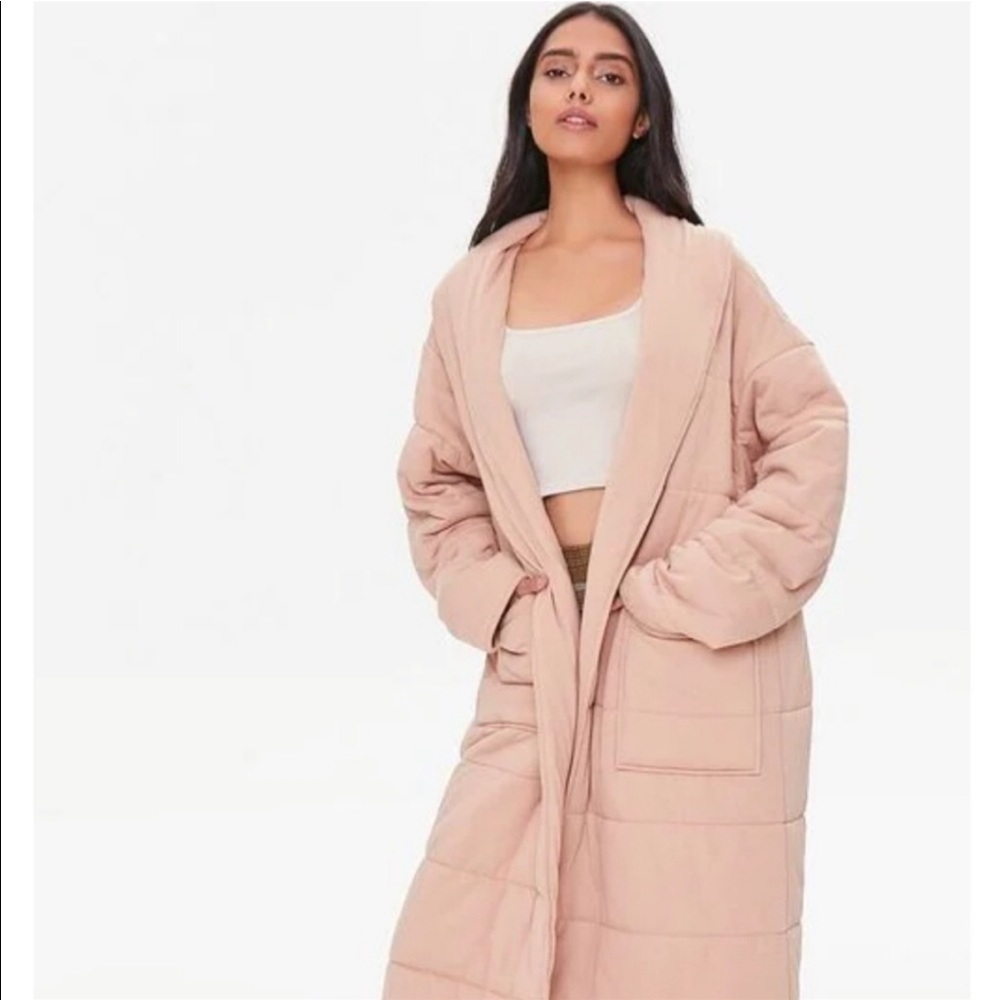 Forever 21 Overcoat Taupe Quilted Open-Front Duster Coat